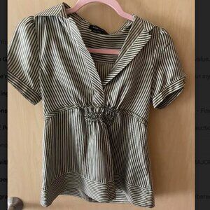 Army green and white striped BCBG Max Azria 100% silk blouse